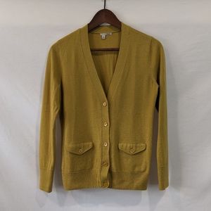 Halogen 100% Merino Wool Chartreuse Green Cardigan With pockets MPetite